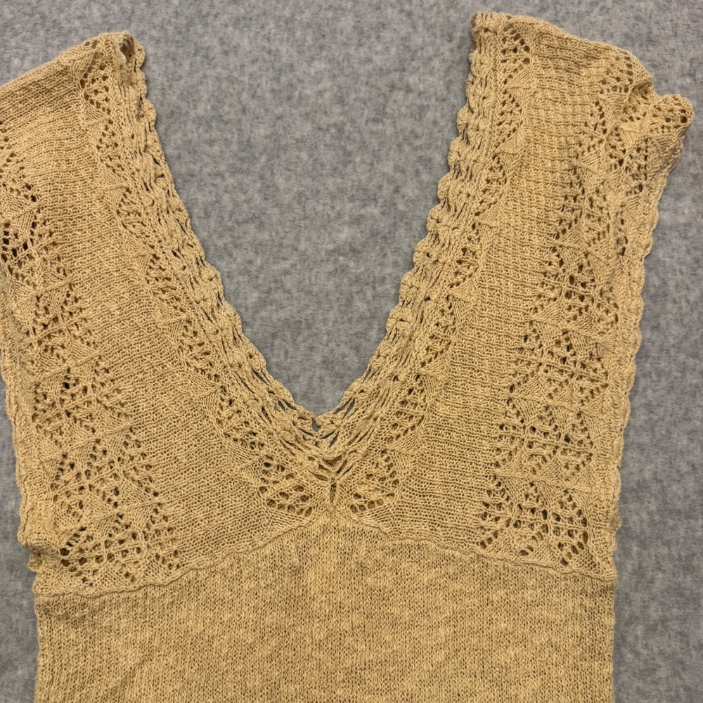 Y2K Banana Republic Tan Linen Cotton Pointelle Knit V-Neck Shell Top Medium - Picture 9 of 10